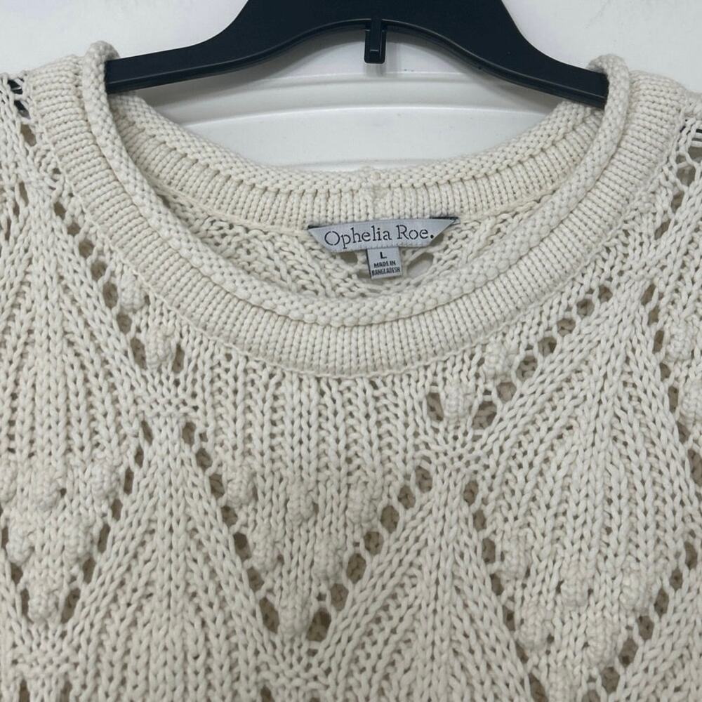 Cream Crochet Open Knit Boxy Sweater Boho Coastal Cottagecore Large NWT Neutral - Picture 5 of 13